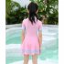 2pcs Girls One piece Skirt Swimsuit With Swimming Cap Sunscreen Quick drying Swimwear For Kids Aged 5 14 orange pink 5 6Y 120