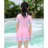 2pcs Girls One piece Skirt Swimsuit With Swimming Cap Sunscreen Quick drying Swimwear For Kids Aged 5 14 dark blue 8 9Y 140