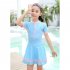 2pcs Girls One piece Skirt Swimsuit With Swimming Cap Sunscreen Quick drying Swimwear For Kids Aged 5 14 dark blue 8 9Y 140