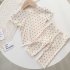 2pcs Girls Pajamas Suit Polka Dot Print Round Neck Short Sleeve Top Pants Summer Thin Clothes Brown  actual color is darker  80cm