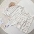 2pcs Girls Pajamas Suit Polka Dot Print Round Neck Short Sleeve Top Pants Summer Thin Clothes Matcha green 120cm