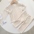 2pcs Girls Pajamas Suit Polka Dot Print Round Neck Short Sleeve Top Pants Summer Thin Clothes Matcha green 120cm