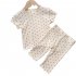 2pcs Girls Pajamas Suit Polka Dot Print Round Neck Short Sleeve Top Pants Summer Thin Clothes Matcha green 120cm