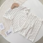 2pcs Girls Pajamas Suit Polka Dot Print Round Neck Short Sleeve Top Pants Summer Thin Clothes White 110cm