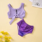 2pcs Girls Sleeveless Split Swimsuit Cute Round Neck Swimwear Breathable Swimming Briefs For Kids Aged 1-6 225003 purple 3-4Y 4T