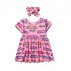 2pcs Girls Summer Short Sleeve Dress With Headband Sweet Cartoon Printing Cotton Dress For Kids Aged 1-5 223041 9-12M 80cm
