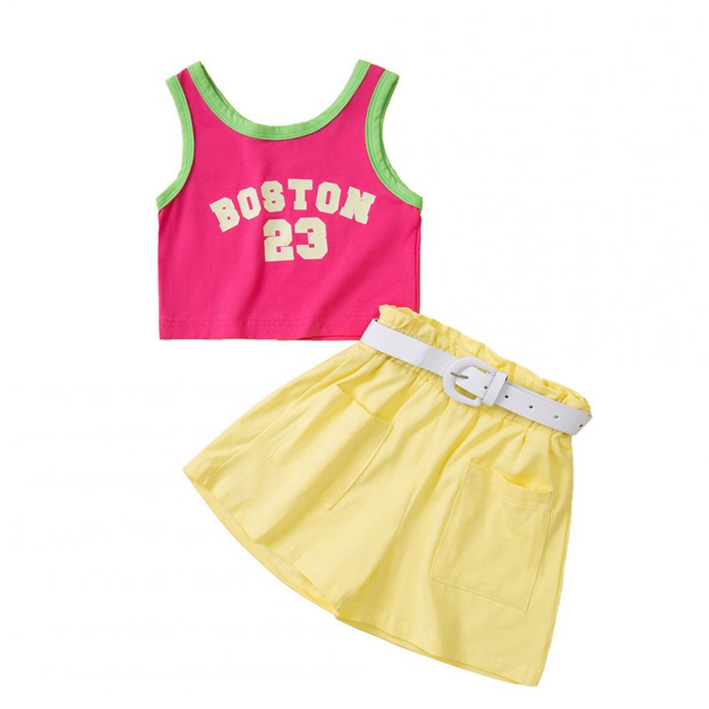 2pcs Girls Summer Suit Fashion Letter Printing Sleeveless Tops Shorts Set For 1-6 Years Old Kids 221093 5-6Y 130cm
