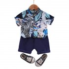2pcs Kids Boys Short Sleeve Suit Single Breasted T-shirt Shorts Two-piece Set Summer Casual Outfits blue 12-18M 80cm