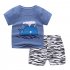 2pcs Kids Cotton Home Wear Suit Summer Short Sleeves Fashion Printing T shirt Shorts Two piece Set blue car 90cm
