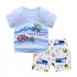 2pcs Kids Cotton Home Wear Suit Summer Short Sleeves Fashion Printing T shirt Shorts Two piece Set blue car 90cm