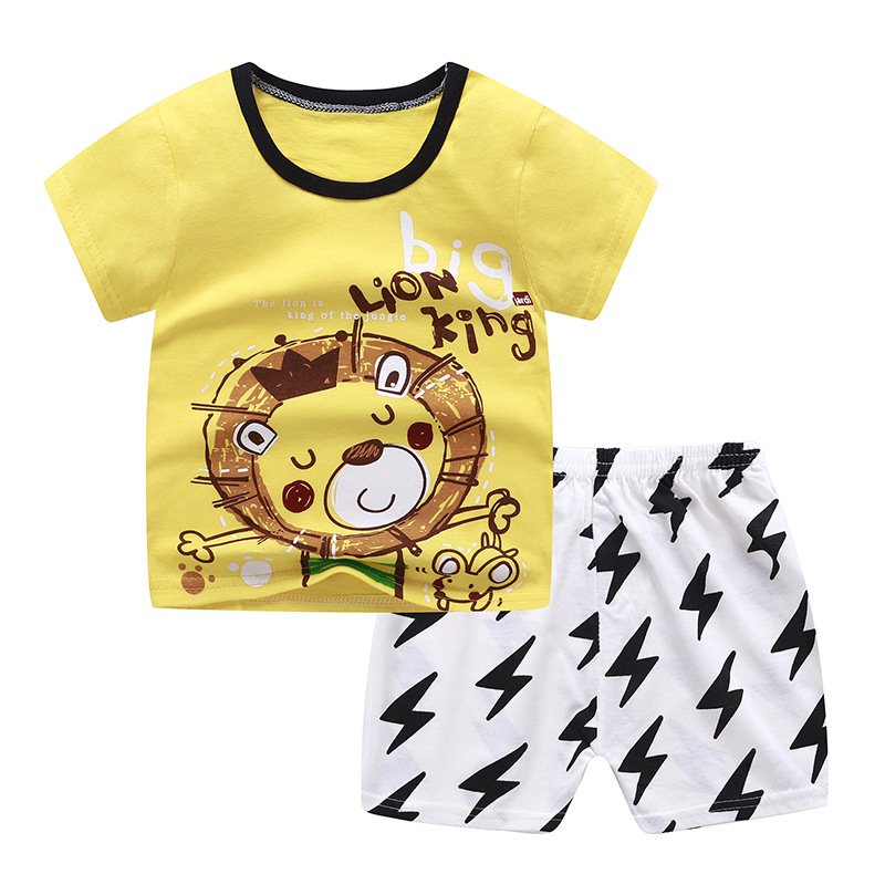 2pcs Kids Cotton Home Wear Suit Summer Short Sleeves Fashion Printing T-shirt Shorts Two-piece Set lion king 120cm