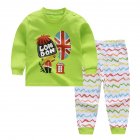 2pcs Kids Girl Boy Long Sleeve Round Collar Tops Long Trousers Home Wearing Clothes Suits Autumn set of green soldiers 73 50   