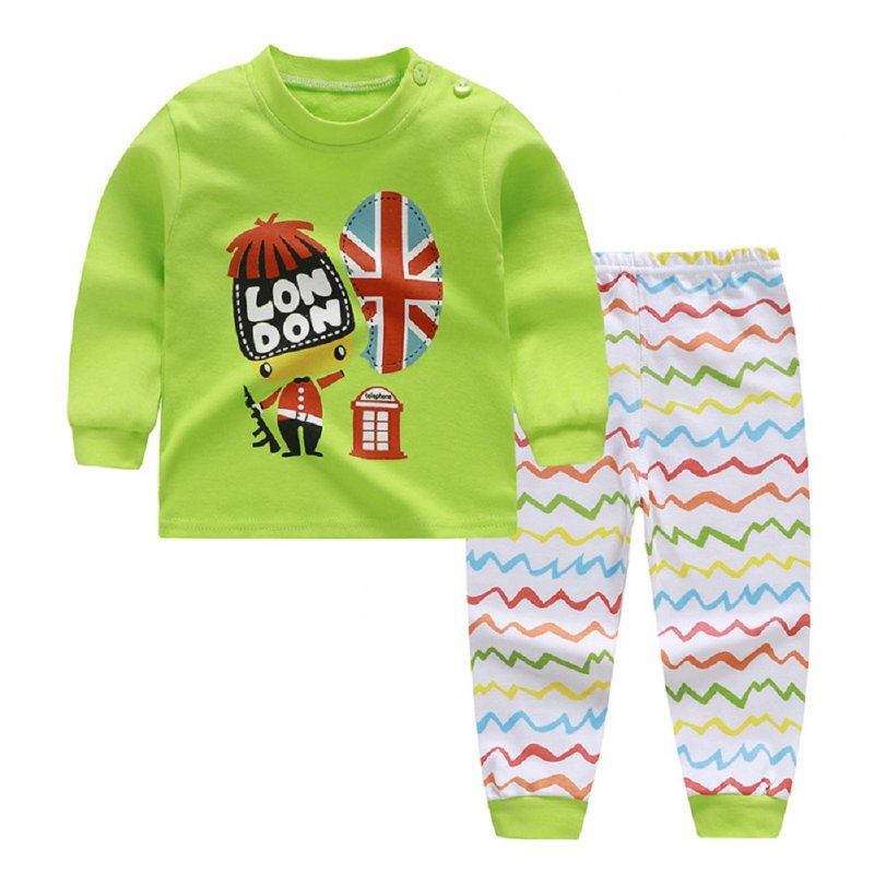 2pcs Kids Girl Boy Long Sleeve Round Collar Tops+Long Trousers Home Wearing Clothes Suits Autumn set of green soldiers_73/50  #