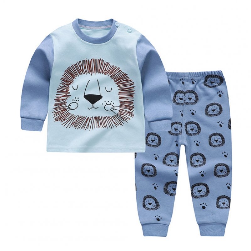 2pcs Kids Girl Boy Long Sleeve Round Collar Tops+Long Trousers Home Wearing Clothes Suits Autumn blue lion_80/55  #