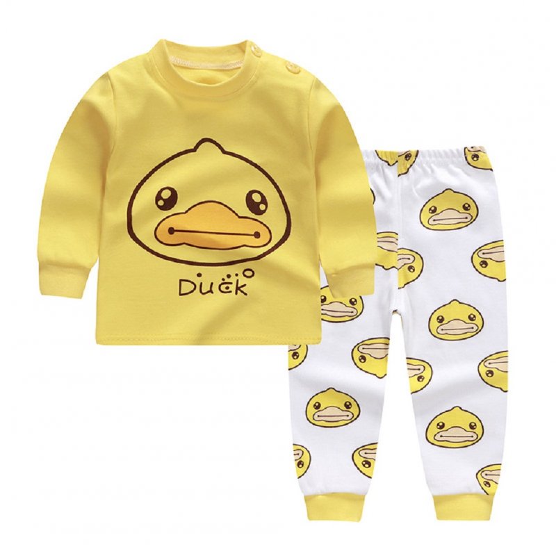 2pcs Kids Girl Boy Long Sleeve Round Collar Tops+Long Trousers Home Wearing Clothes Suits Autumn set of yellow ducklings_90/60  #