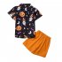2pcs Kids Halloween Shirt Shorts Suit Lapel Short Sleeves Shirt with Bow Tie Elastic Shorts Set Black 12 18m 80cm