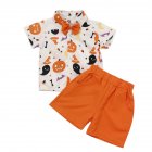 2pcs Kids Halloween Shirt Shorts Suit Lapel Short Sleeves Shirt with Bow Tie Elastic Shorts Set White 12 18m 80cm