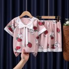 2pcs Kids Pajamas Set Round Neck Short-sleeved Top Shorts Princess Girls Summer Homewear D Yi Bowknot-Strawberry Rabbit 90-100cm 8