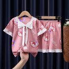 2pcs Kids Pajamas Set Round Neck Short-sleeved Top Shorts Princess Girls Summer Homewear D Yi bow - Belle 100-110cm 10