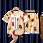 2pcs Kids Pajamas Set Round Neck Short-sleeved Top Shorts Princess Girls Summer Homewear D Yi Bowknot-Yellow Strawberry 120-130cm 14