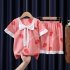 2pcs Kids Pajamas Set Round Neck Short sleeved Top Shorts Princess Girls Summer Homewear D Yi bow   pink meatballs 110 120cm 12