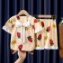 2pcs Kids Pajamas Set Round Neck Short sleeved Top Shorts Princess Girls Summer Homewear D Yi bow   pink meatballs 110 120cm 12
