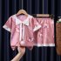 2pcs Kids Pajamas Set Round Neck Short sleeved Top Shorts Princess Girls Summer Homewear D Yi bow   pink meatballs 110 120cm 12