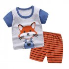 2pcs Kids Summer Suit Cute Cartoon Printing Short Sleeves T-shirt Shorts Breathable Set For Boys Girls blue sleeves 0-1Y 73CM