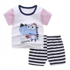 2pcs Kids Summer Suit Cute Cartoon Printing Short Sleeves T-shirt Shorts Breathable Set For Boys Girls wine red 0-1Y 73CM