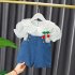 2pcs Kids Summer Suit Cute Floral Printing Short Sleeves T shirt Shortalls Two piece Set For 1 3 Years Old Girls beige CM 90
