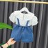 2pcs Kids Summer Suit Cute Floral Printing Short Sleeves T shirt Shortalls Two piece Set For 1 3 Years Old Girls beige CM 90