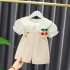2pcs Kids Summer Suit Cute Floral Printing Short Sleeves T shirt Shortalls Two piece Set For 1 3 Years Old Girls beige CM 90