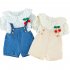 2pcs Kids Summer Suit Cute Floral Printing Short Sleeves T shirt Shortalls Two piece Set For 1 3 Years Old Girls beige CM 90