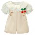 2pcs Kids Summer Suit Cute Floral Printing Short Sleeves T shirt Shortalls Two piece Set For 1 3 Years Old Girls beige CM 90