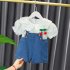 2pcs Kids Summer Suit Cute Floral Printing Short Sleeves T shirt Shortalls Two piece Set For 1 3 Years Old Girls beige CM 90