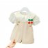 2pcs Kids Summer Suit Cute Floral Printing Short Sleeves T shirt Shortalls Two piece Set For 1 3 Years Old Girls beige CM 90