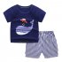 2pcs Kids Summer Suit Cute Cartoon Printing Short Sleeves T shirt Shorts Breathable Set For Boys Girls blue whale 2 3Y 90cm
