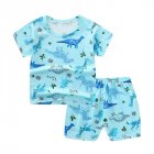 2pcs Kids Summer Suit Cute Cartoon Printing Short Sleeves T-shirt Shorts Breathable Set For Boys Girls Leaf Dinosaur 5-6Y 110cm