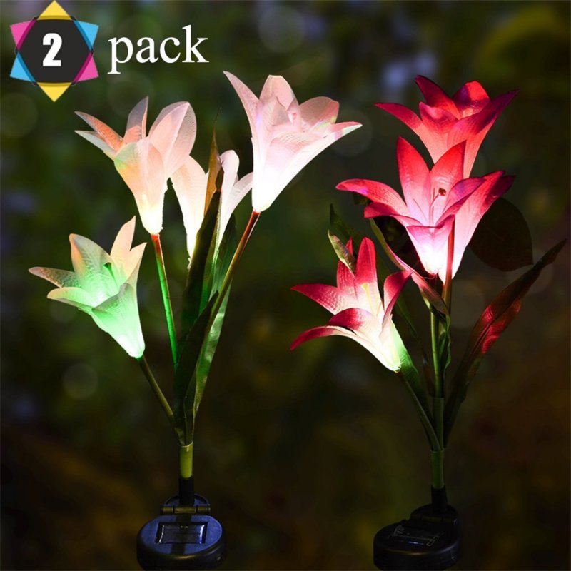 2pcs Led Color-changing Solar Lamp Outdoor Flowers Fairy Lights Patio Garden Decoration 2pcs (white + pink)