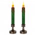 2pcs Led Electronic Candle Light Flameless Night Light Ornament with Base for Christmas Decoration Red and Green
