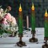 2pcs Led Electronic Candle Light Flameless Night Light Ornament with Base for Christmas Decoration Green and Red