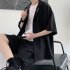 2pcs Men Summer Short Sleeves Shirt Suit Simple Solid Color Casual Lapel Cardigan Tops Loose Shorts 752 Khaki XL