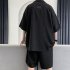 2pcs Men Summer Short Sleeves Shirt Suit Simple Solid Color Casual Lapel Cardigan Tops Loose Shorts 752 Khaki XL