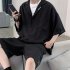 2pcs Men Summer Short Sleeves Shirt Suit Simple Solid Color Casual Lapel Cardigan Tops Loose Shorts 752 Khaki XL