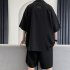 2pcs Men Summer Short Sleeves Shirt Suit Simple Solid Color Casual Lapel Cardigan Tops Loose Shorts 752 Khaki 3XL