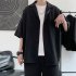 2pcs Men Summer Short Sleeves Shirt Suit Simple Solid Color Casual Lapel Cardigan Tops Loose Shorts 752 Khaki 3XL