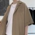 2pcs Men Summer Short Sleeves Shirt Suit Simple Solid Color Casual Lapel Cardigan Tops Loose Shorts 752 Khaki 3XL