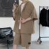 2pcs Men Summer Short Sleeves Shirt Suit Simple Solid Color Casual Lapel Cardigan Tops Loose Shorts 752 black M