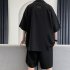 2pcs Men Summer Short Sleeves Shirt Suit Simple Solid Color Casual Lapel Cardigan Tops Loose Shorts 752 Khaki L