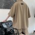 2pcs Men Summer Short Sleeves Shirt Suit Simple Solid Color Casual Lapel Cardigan Tops Loose Shorts 752 Khaki XL